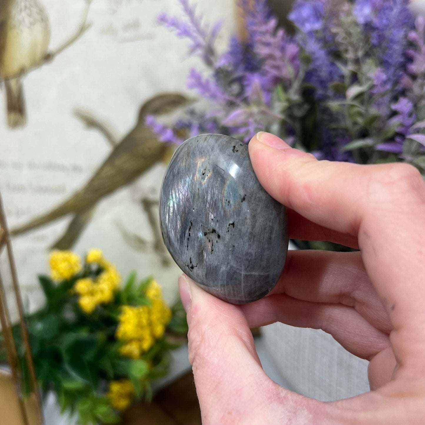 Silver Labradorite Palm Stone | Purple Lab Palm