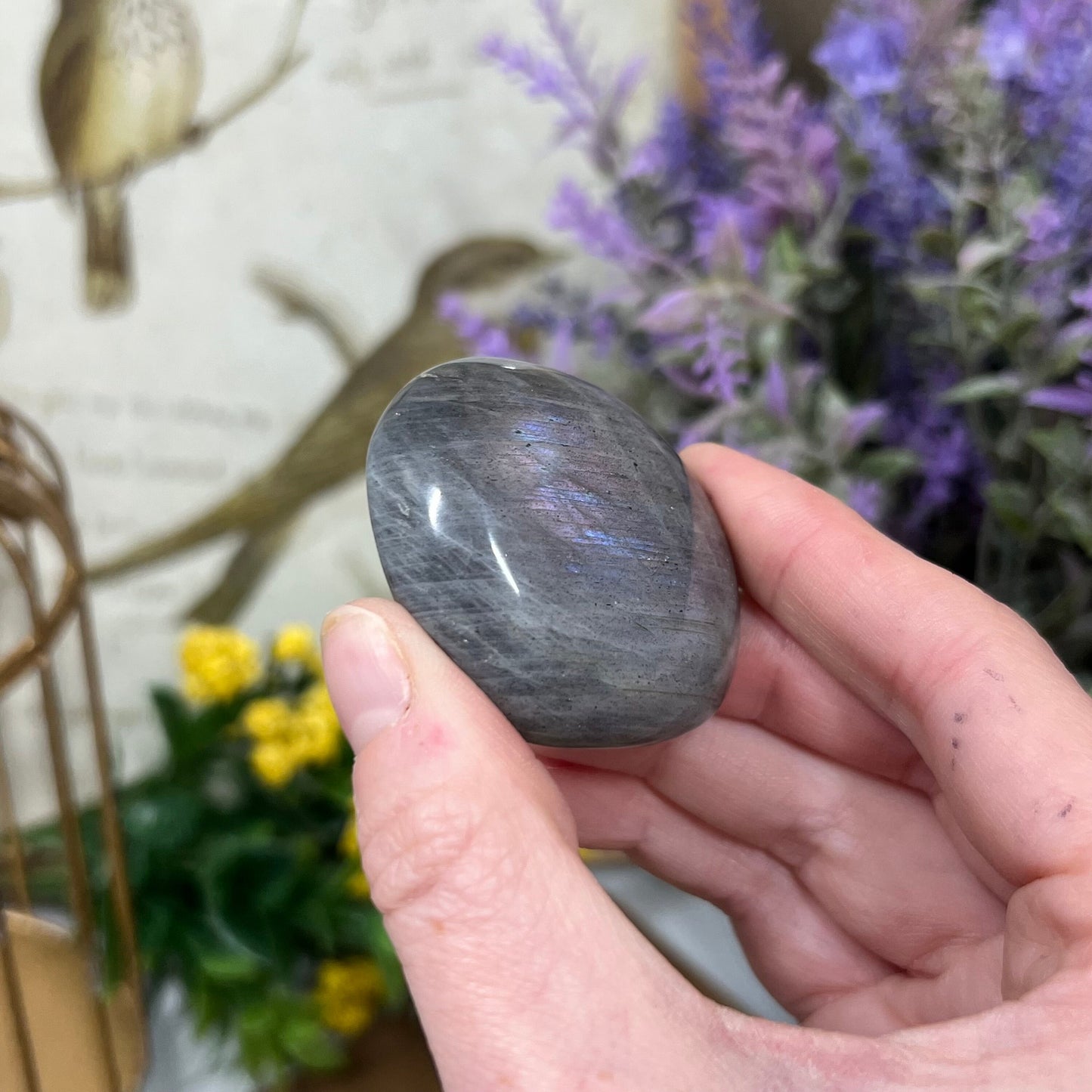 Silver Labradorite Palm Stone | Purple Lab Palm