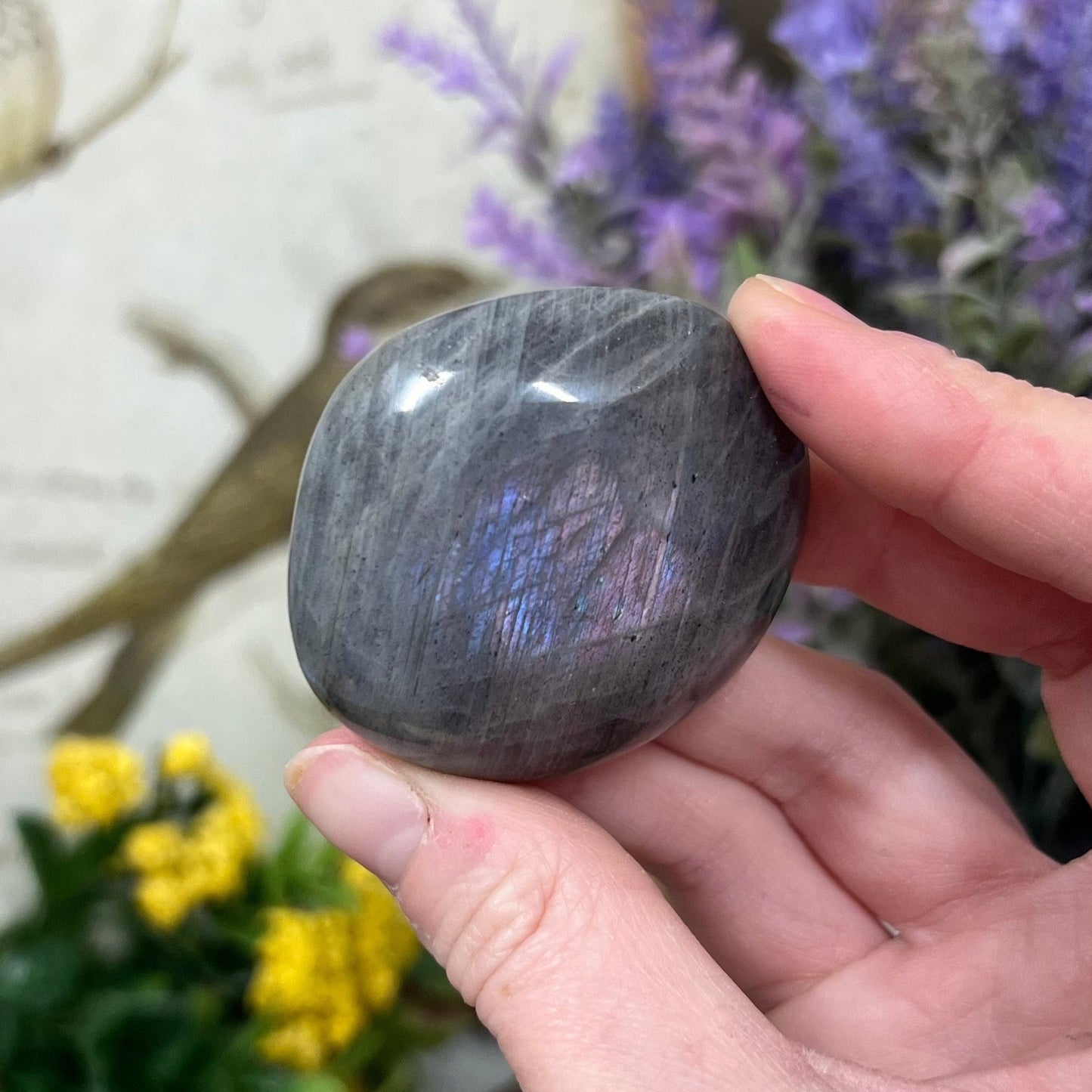 Silver Labradorite Palm Stone | Purple Lab Palm