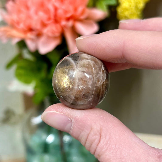 High Grade Golden Sunstone and Black Moonstone Mini Sphere | Confetti Sunstone | Black Moonstone | Mini Crystal Sphere