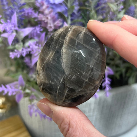 Black Moonstone with Sunstone Palm | Peach Moonstone