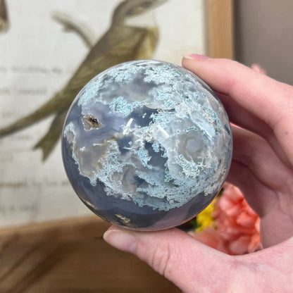 Unique Moss Agate Sphere | Druzy Moss Agate