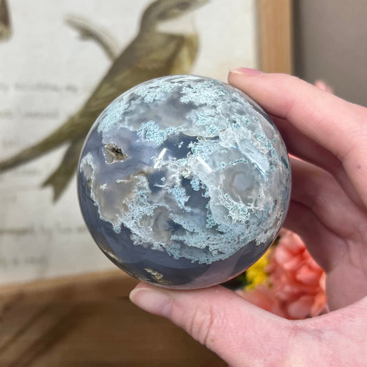 Unique Moss Agate Sphere | Druzy Moss Agate