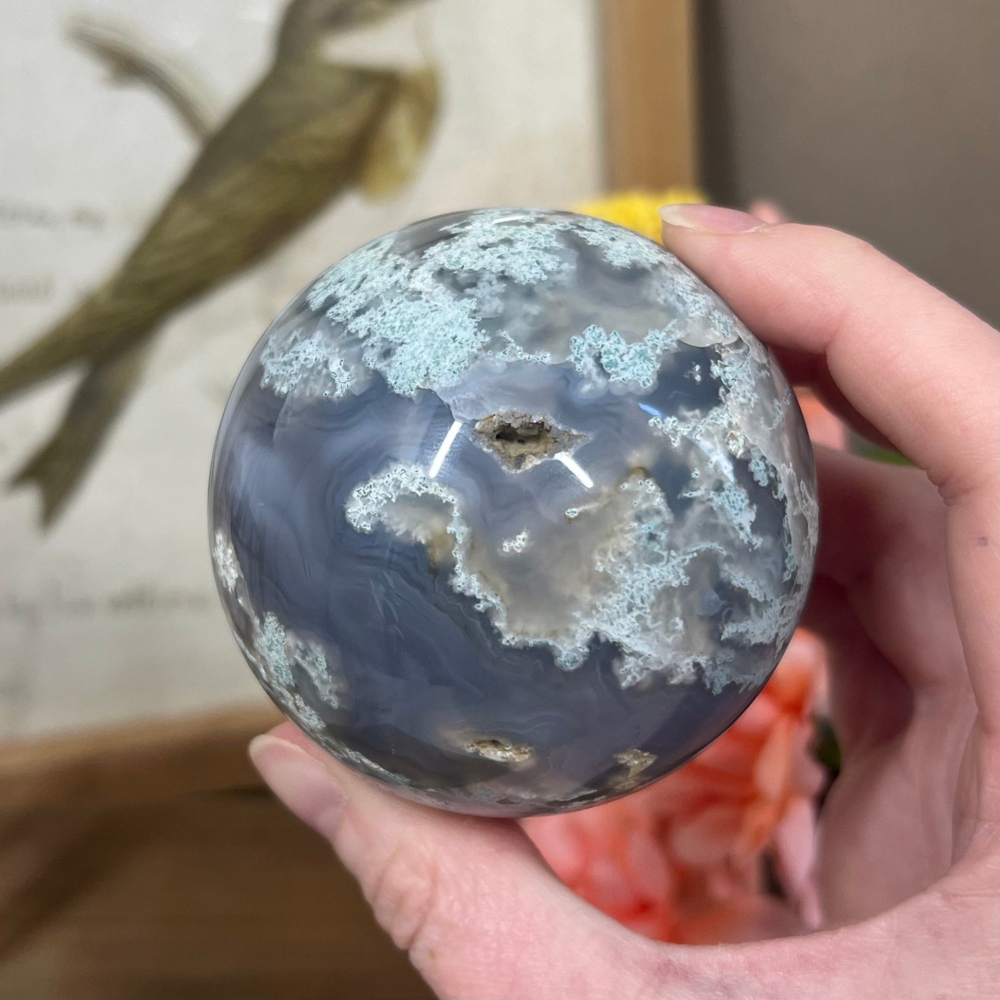 Unique Moss Agate Sphere | Druzy Moss Agate