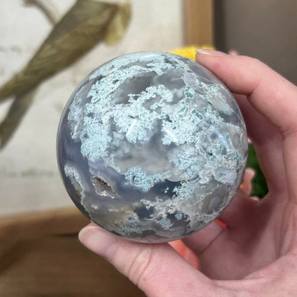 Unique Moss Agate Sphere | Druzy Moss Agate