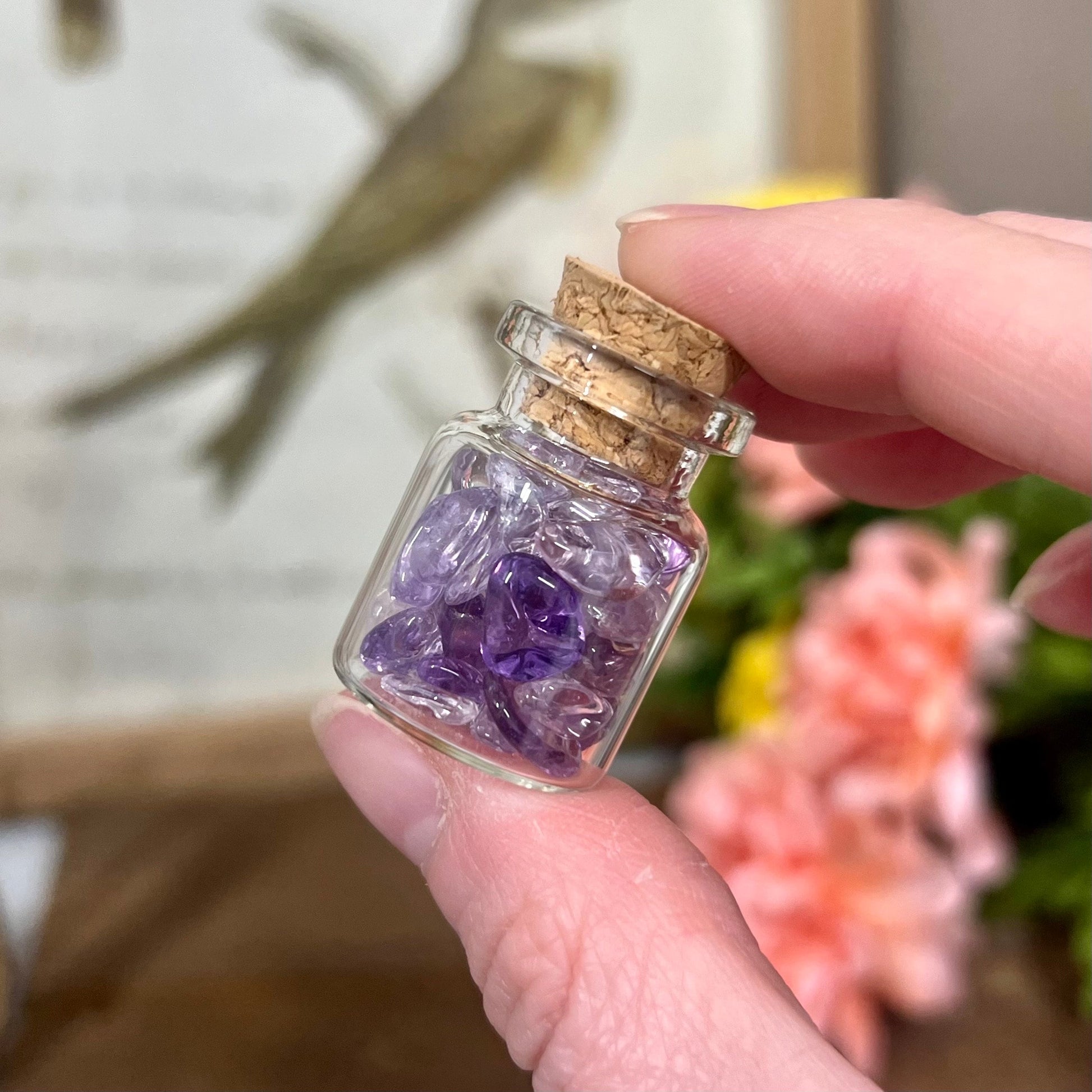 High Quality Amethyst Chips in Glass Bottle | Brazilian Amethyst