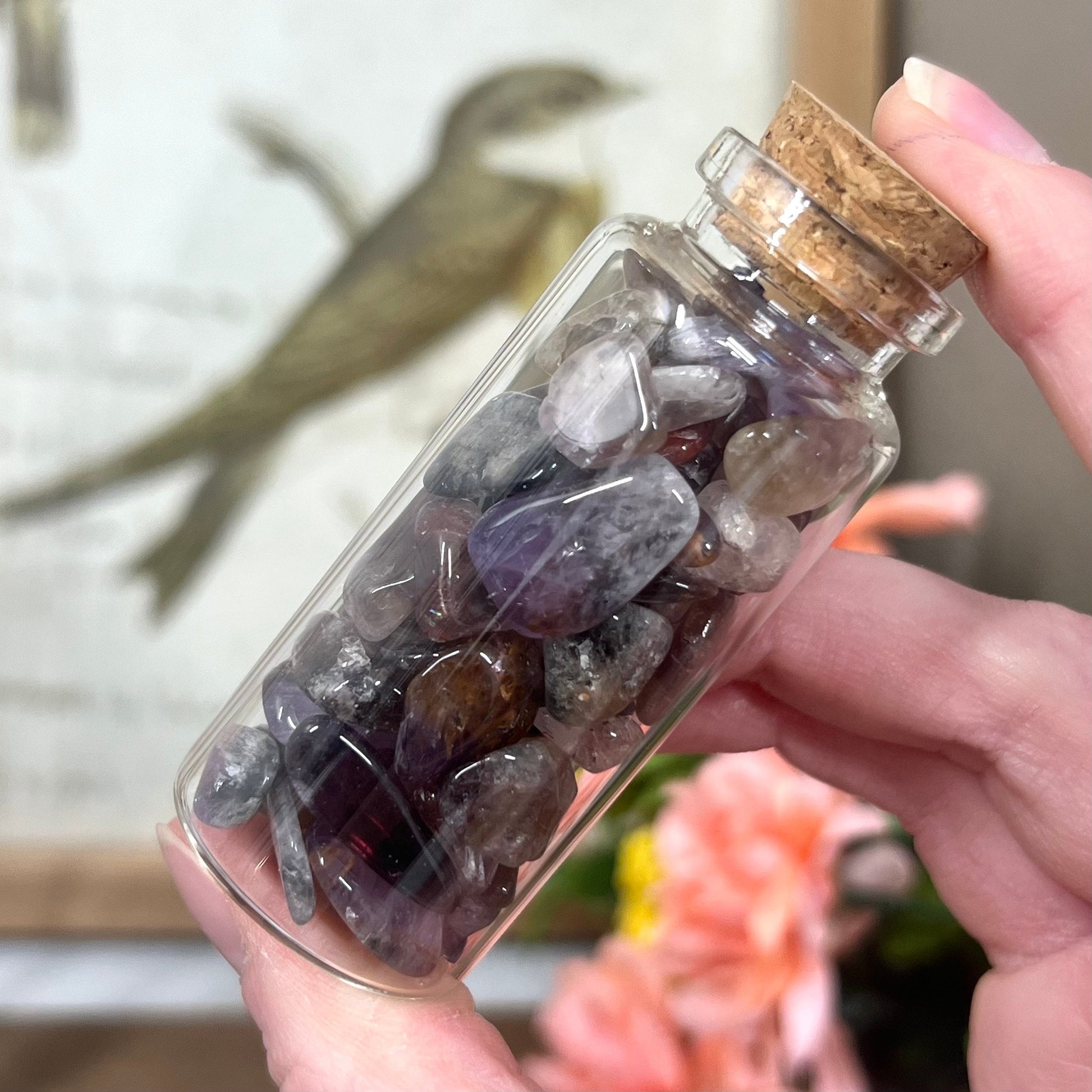 Rare Auralite 23 Chips in Glass Bottle