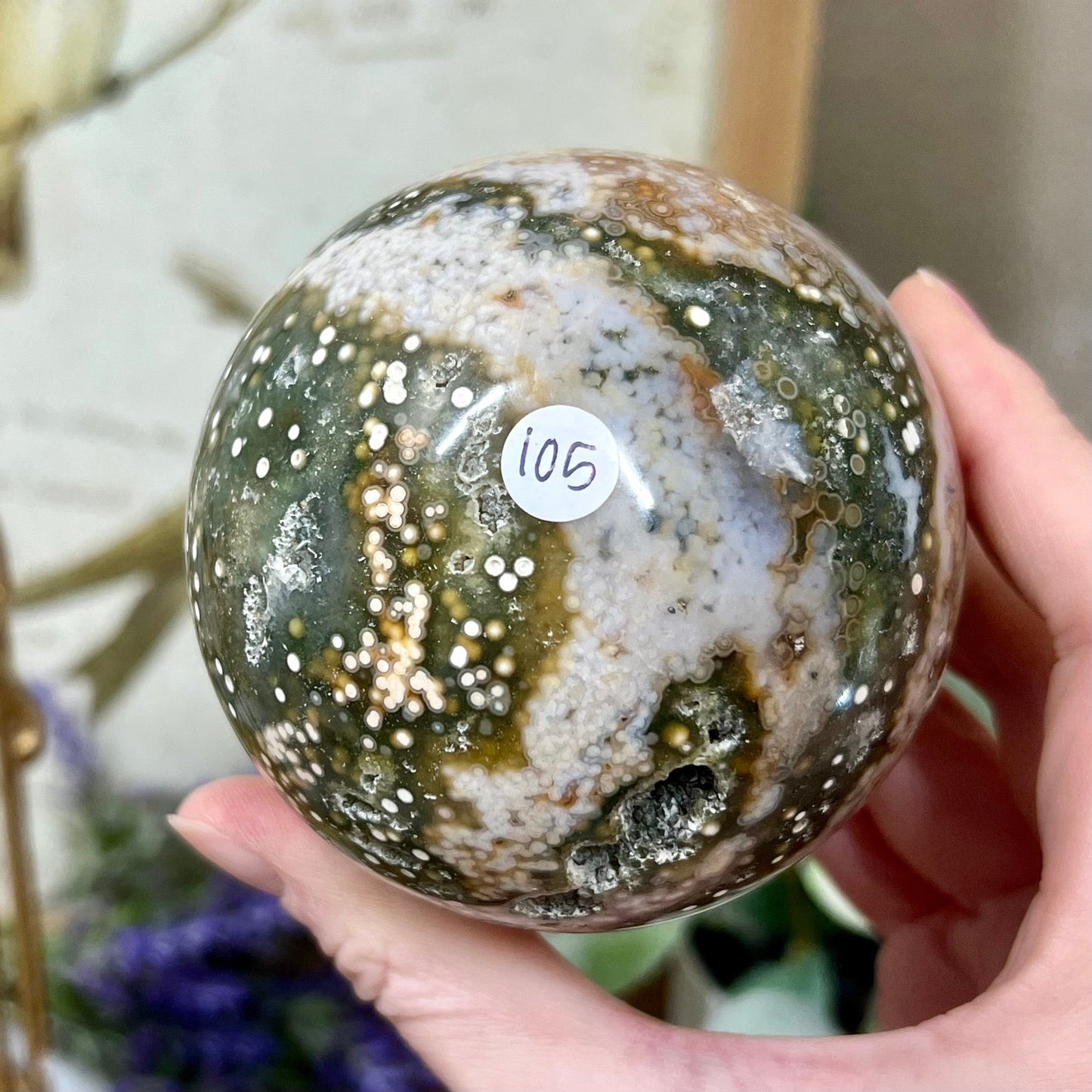 Large Veinless Ocean Jasper Sphere | Druzy Ocean Jasper