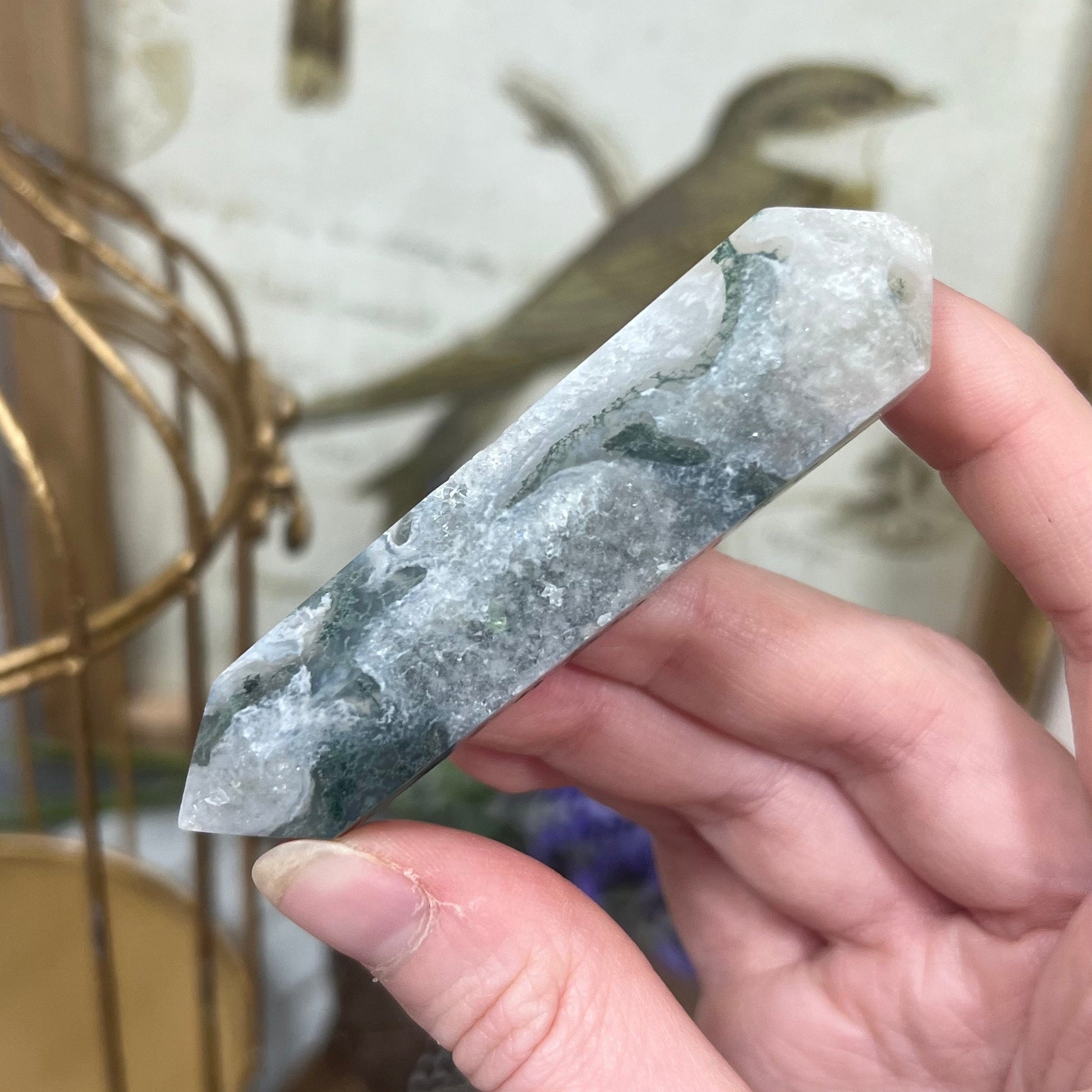 Moss Agate DT | Double Terminated Crystal