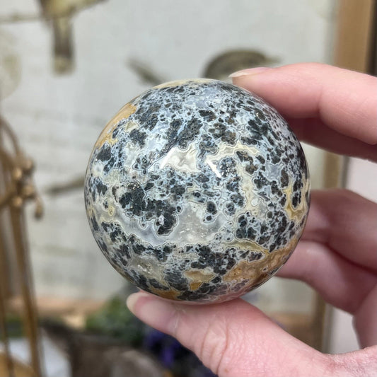 Unique Marcasite in Agate Sphere | Nipomo Agate