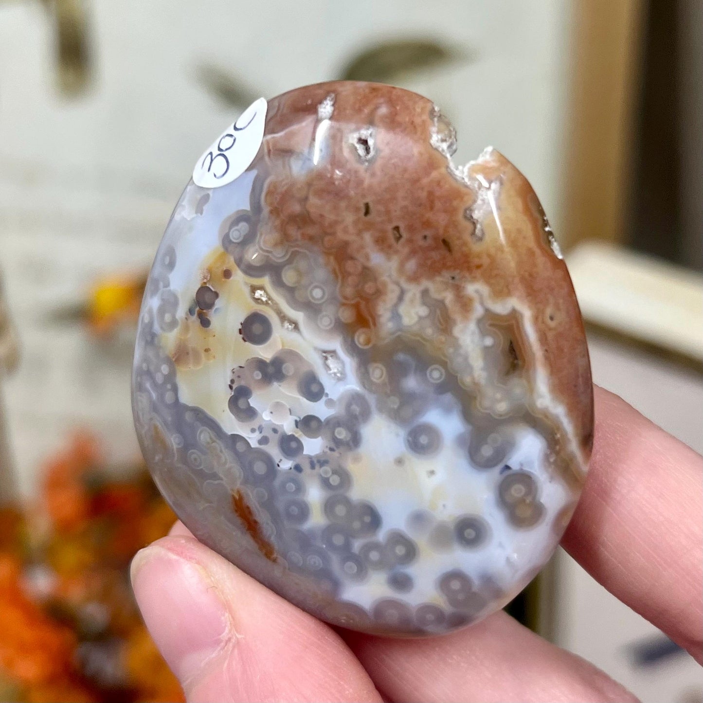 Pink Ocean Jasper Palm Stone | Druzy Ocean Jasper | Jelly Ocean Jasper Palm