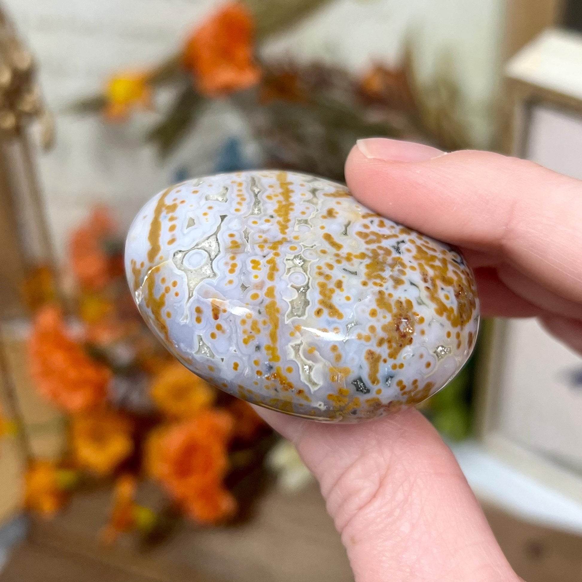 Veinless Ocean Jasper Palm Stone | Marovato OJ