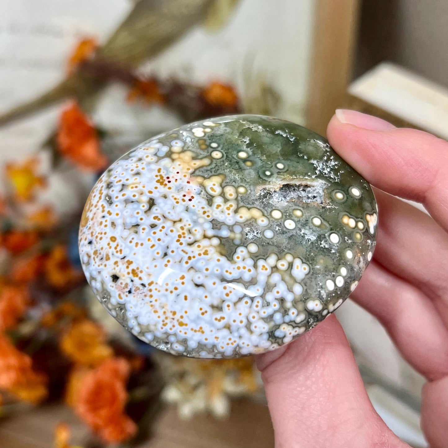 Veinless Ocean Jasper Palm Stone | Marovato OJ