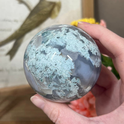 Unique Moss Agate Sphere | Druzy Moss Agate