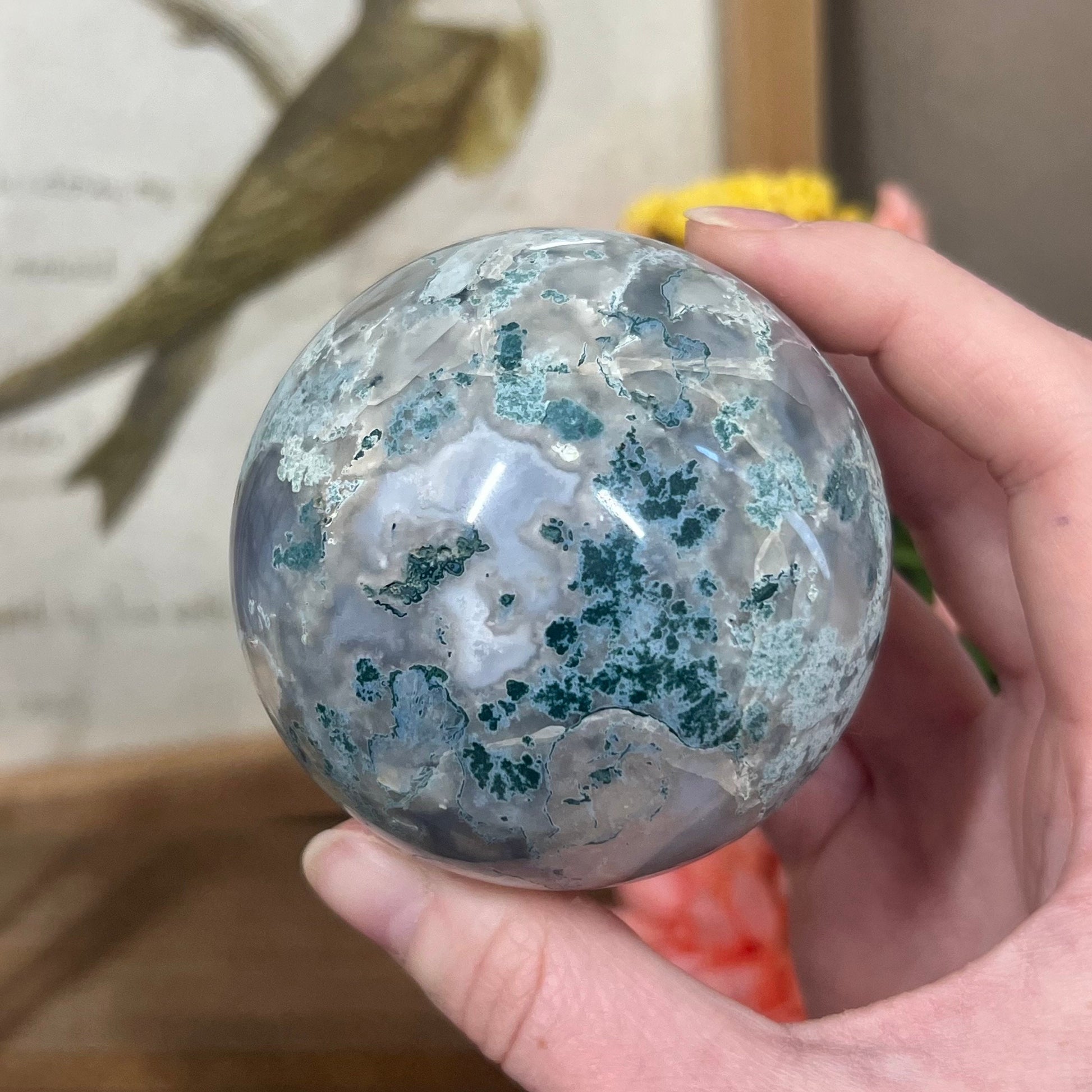 Unique Moss Agate Sphere | Druzy Moss Agate