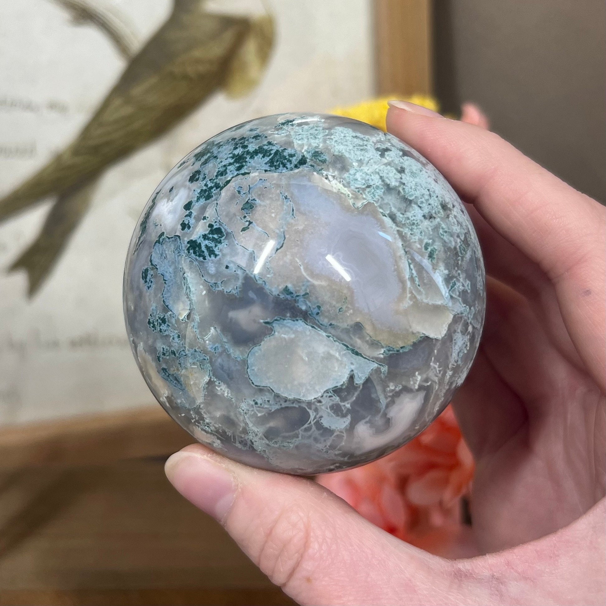 Unique Moss Agate Sphere | Druzy Moss Agate