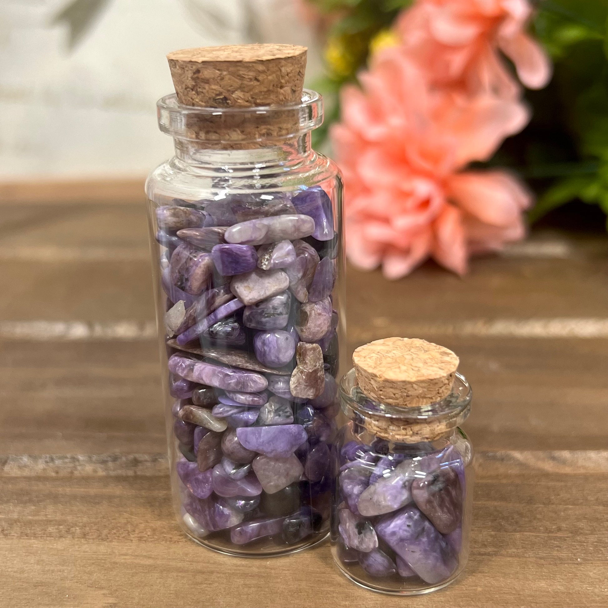 Charoite Chips in Glass Bottle