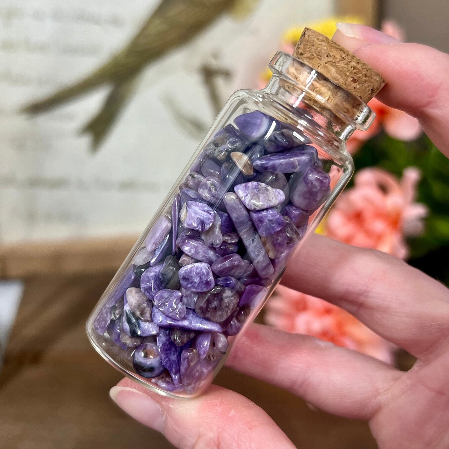 Charoite Chips in Glass Bottle