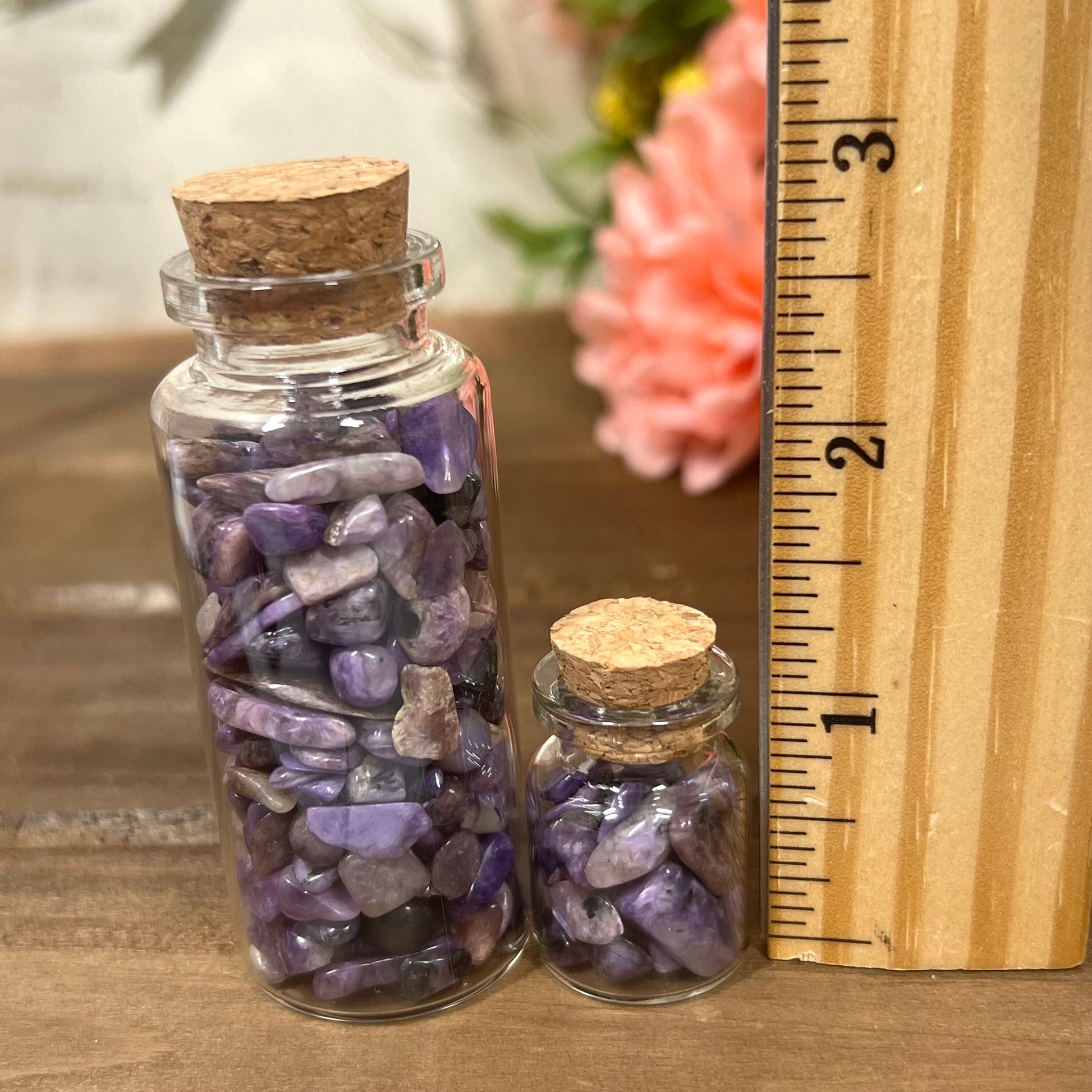 Charoite Chips in Glass Bottle