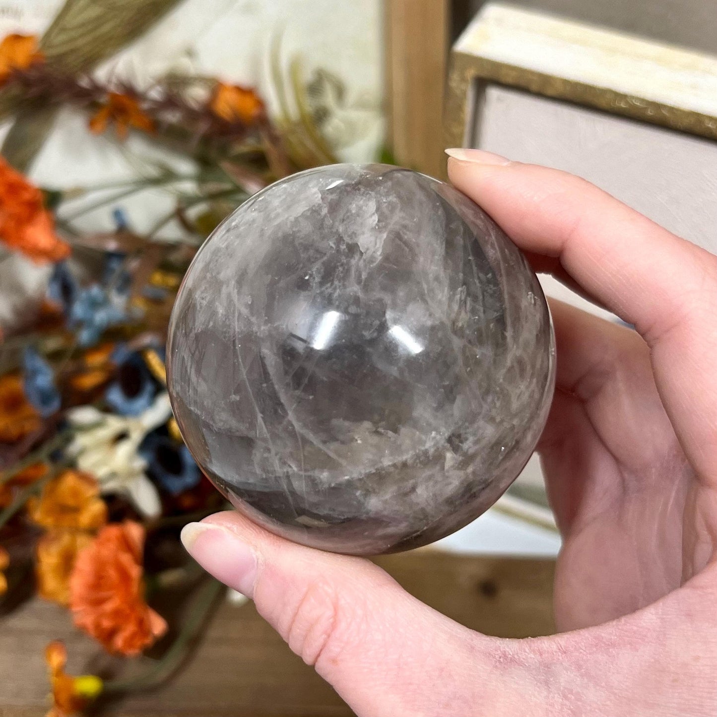 Blue Rose Quartz Sphere | Girasol Quartz | Smoky Quartz