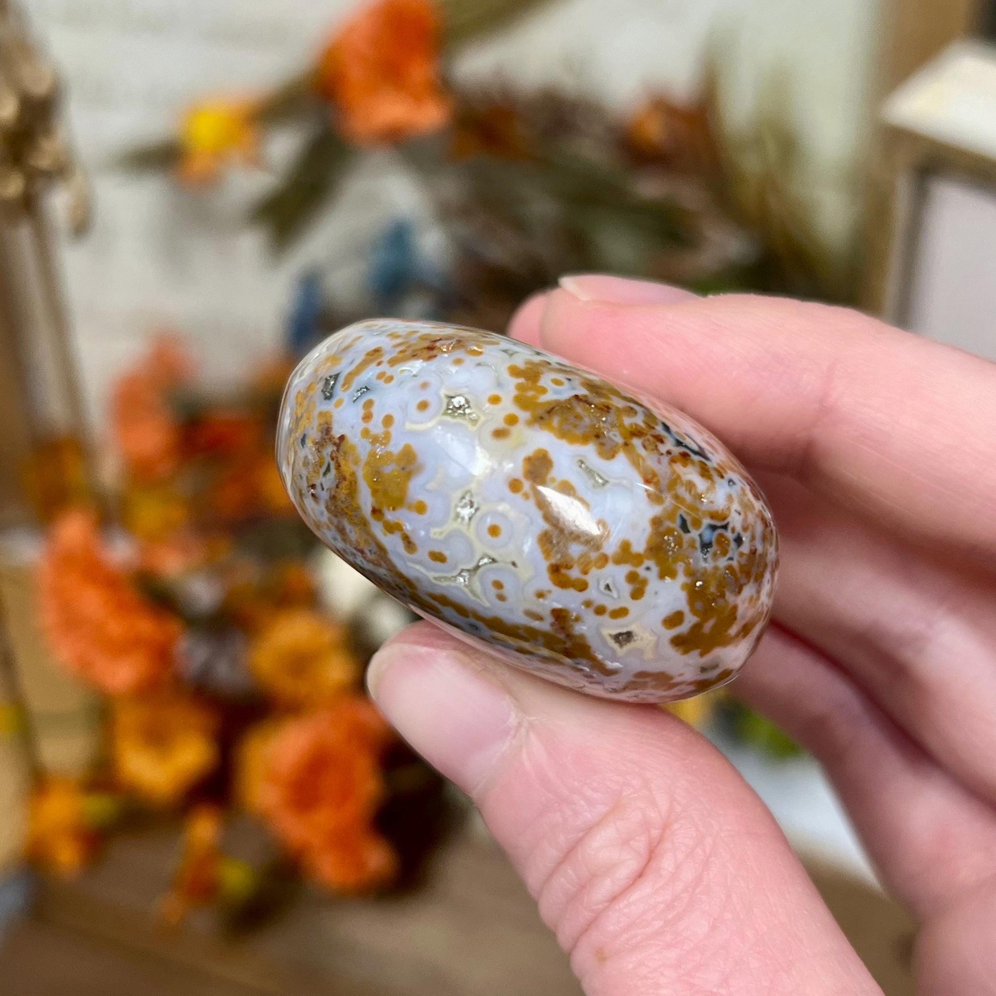 Veinless Ocean Jasper Palm Stone | Marovato OJ