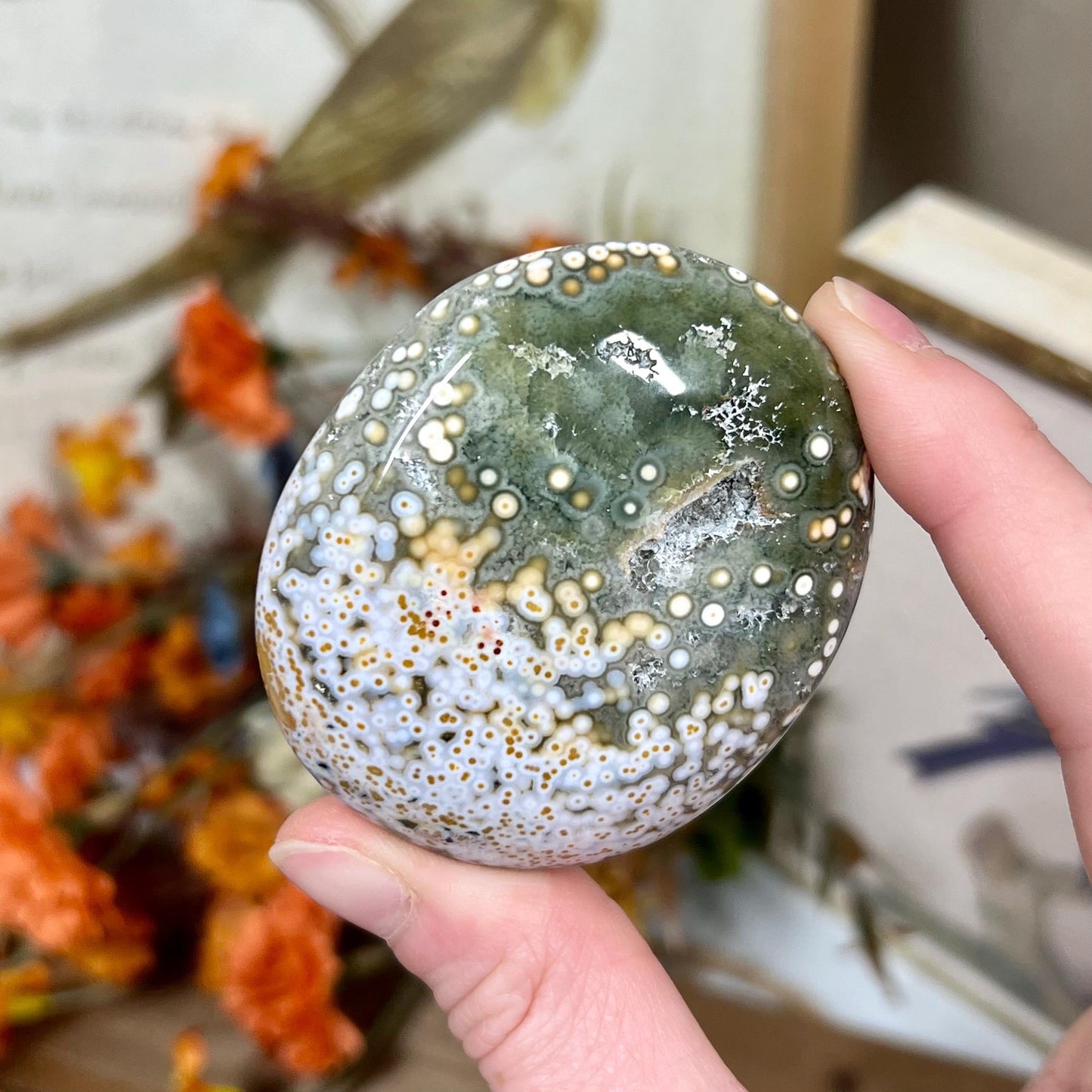 Veinless Ocean Jasper Palm Stone | Marovato OJ