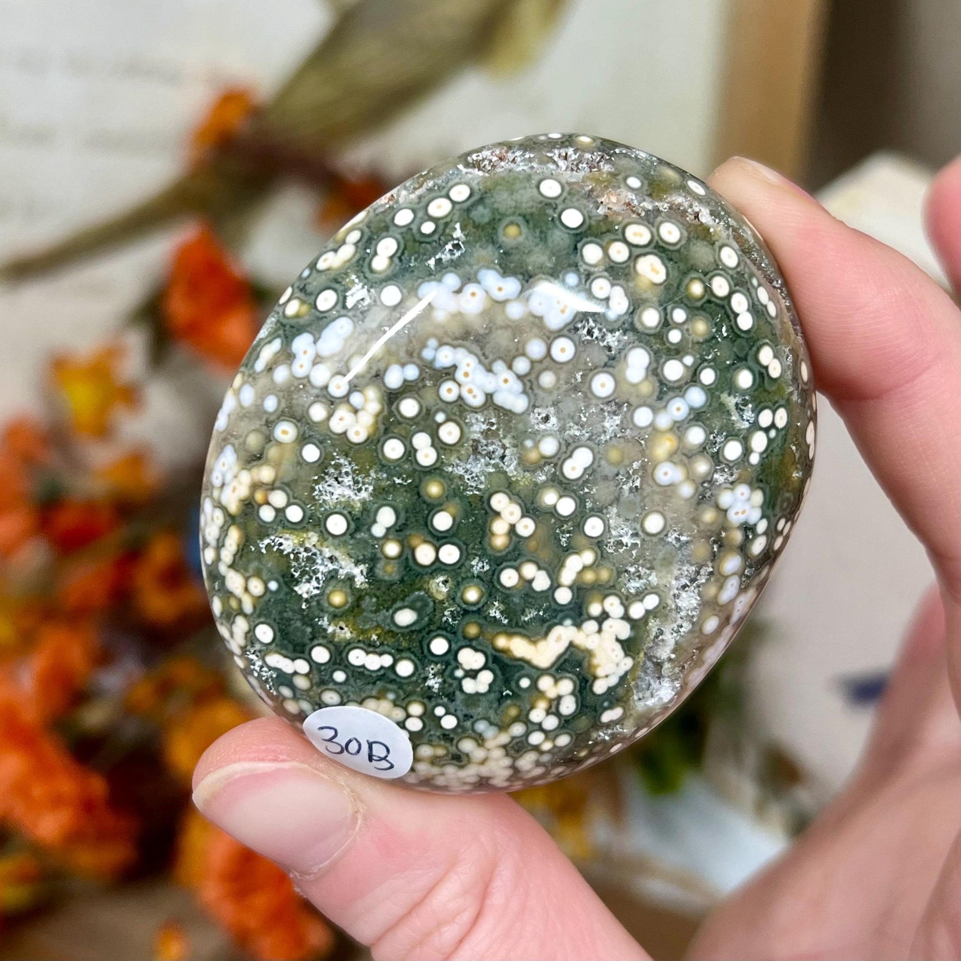 Veinless Ocean Jasper Palm Stone | Marovato OJ