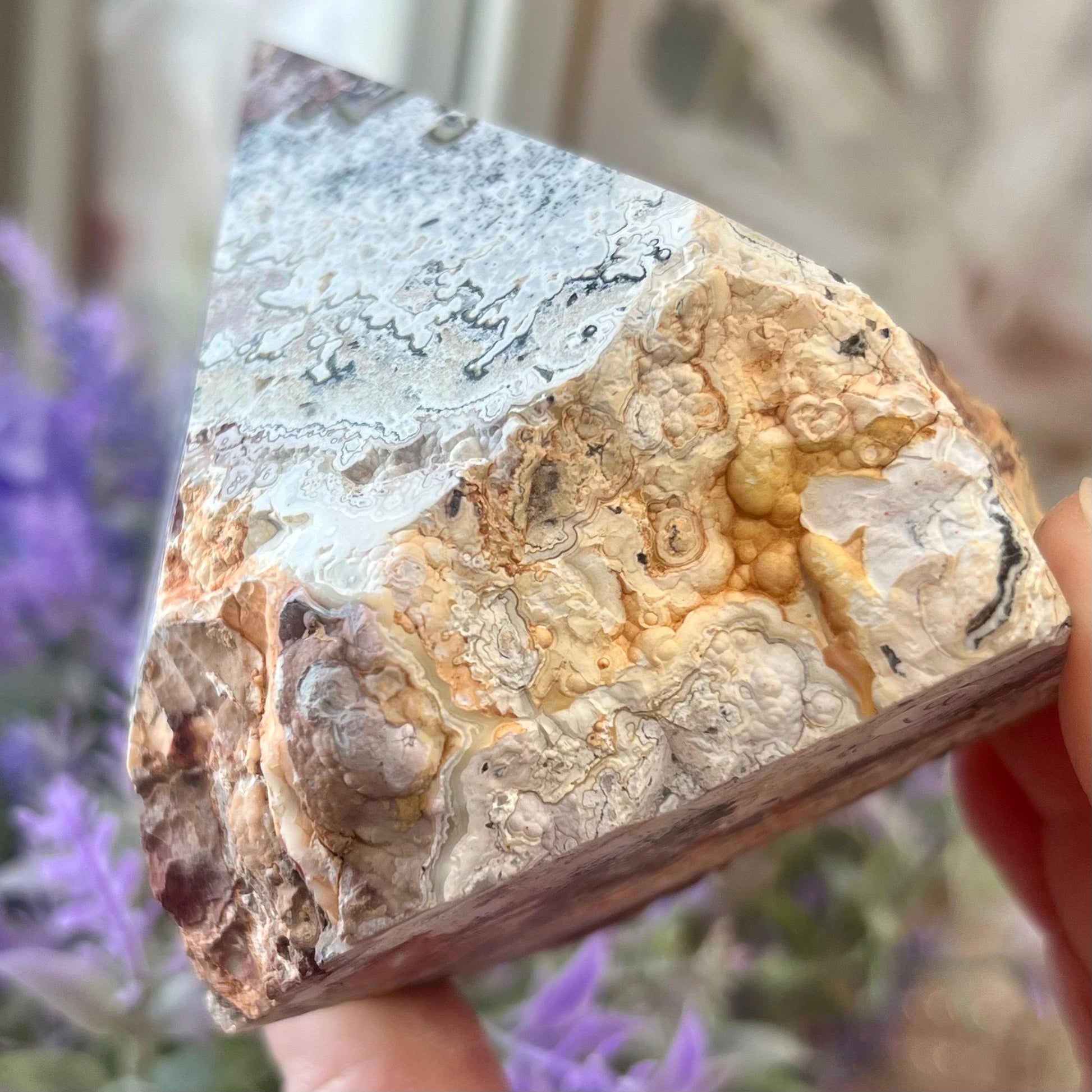 Top Polished Mexican Lace Agate Point | Botryoidal Agate