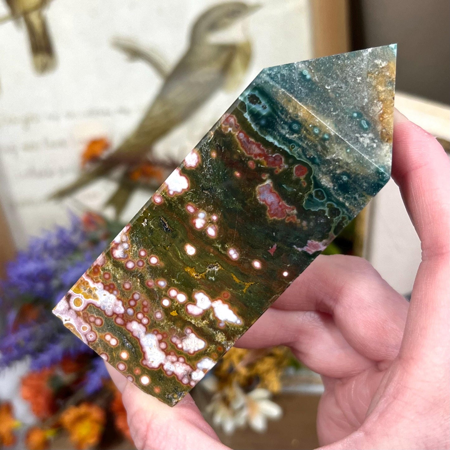 High Quality Orbicular Sea Jasper Tower | Colorful Sea Jasper