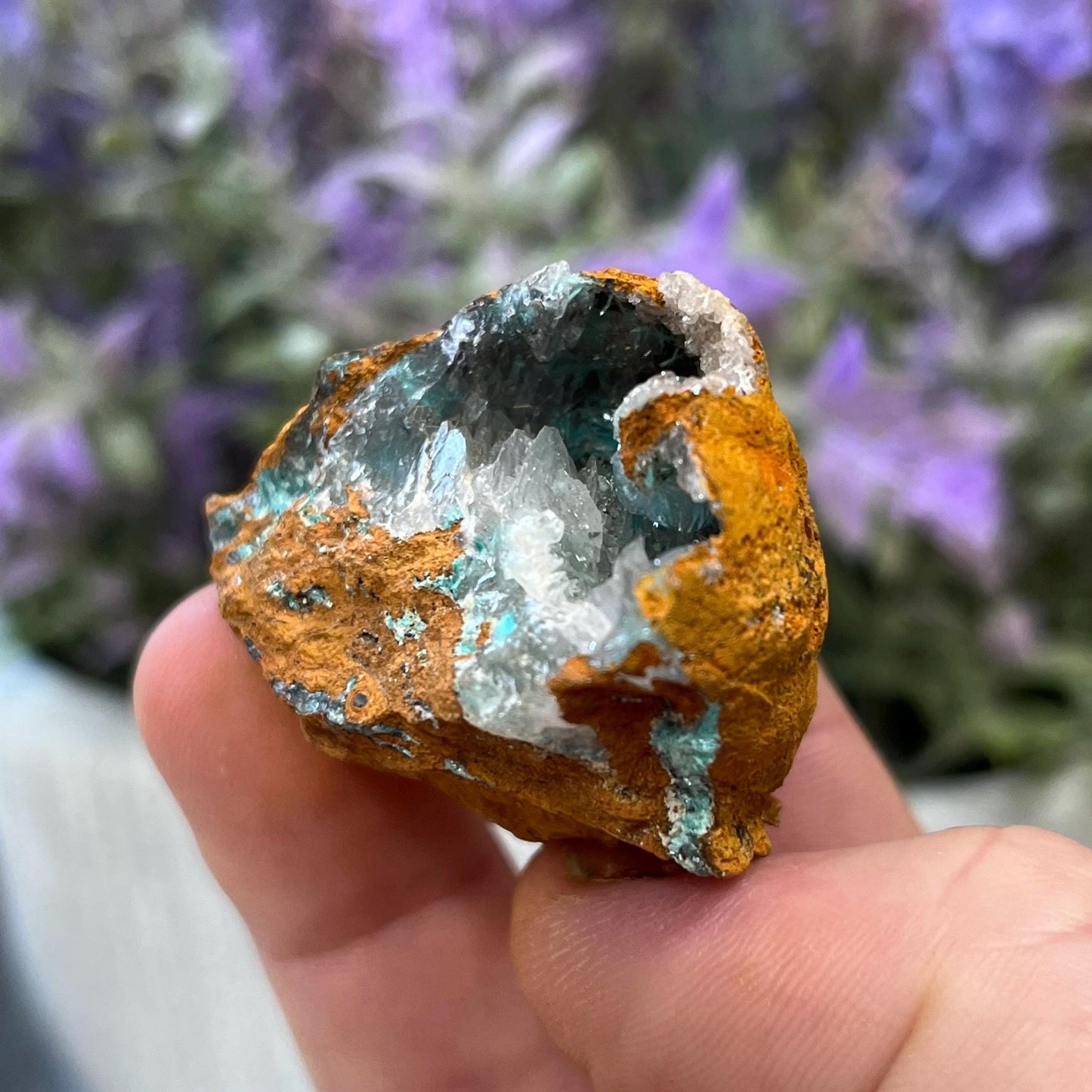 Rosasite with Calcite from La Ojuela Mine, Mexico