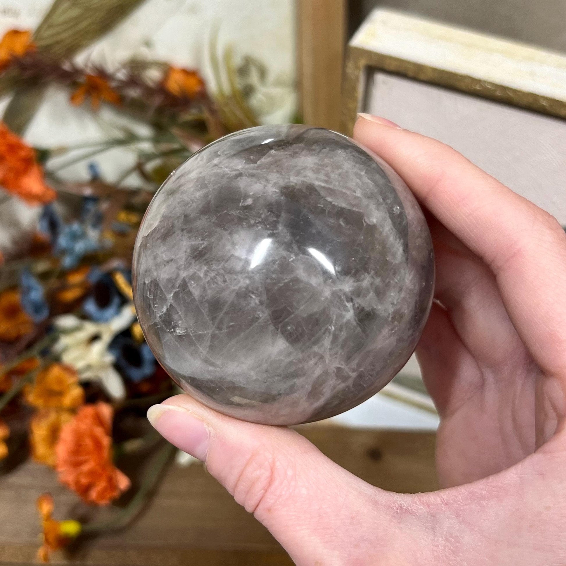 Blue Rose Quartz Sphere | Girasol Quartz | Smoky Quartz