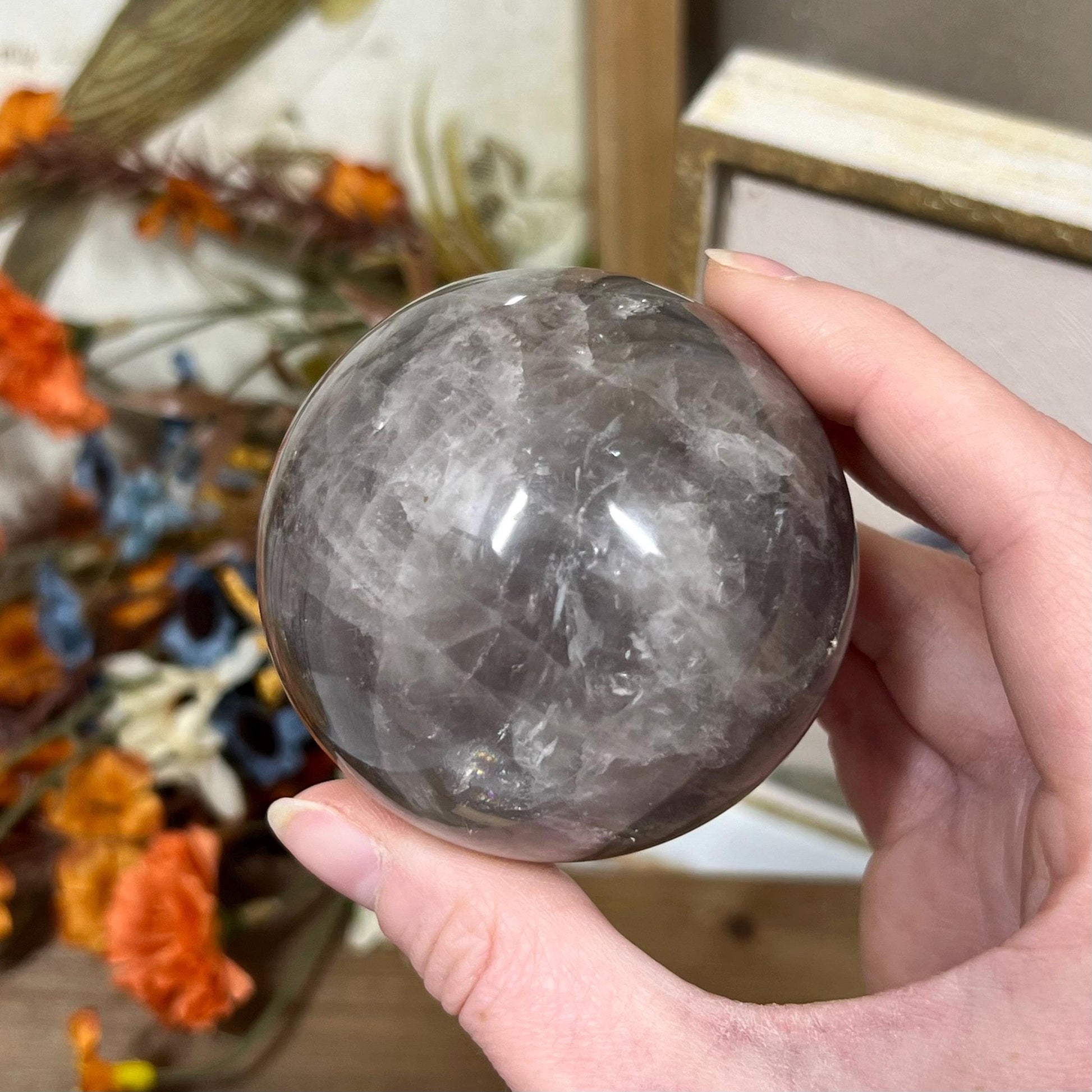 Blue Rose Quartz Sphere | Girasol Quartz | Smoky Quartz