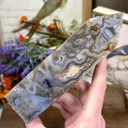 Large Dendritic Moss Agate Tower | Unique Moss Agate | Druzy Moss Agate