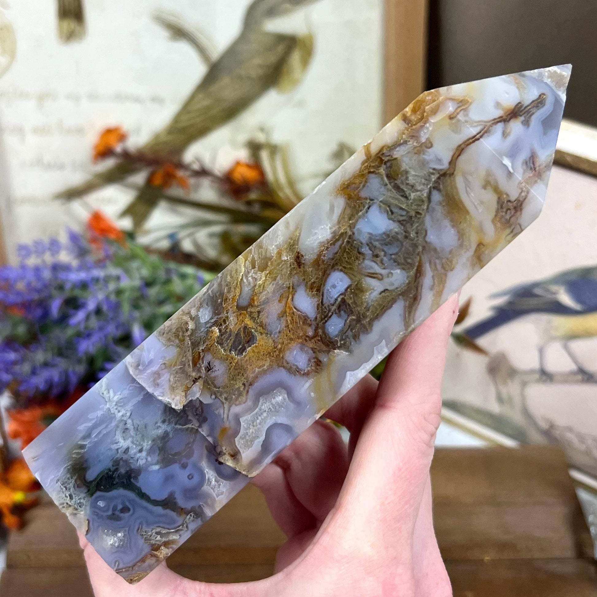 Large Dendritic Moss Agate Tower | Unique Moss Agate | Druzy Moss Agate