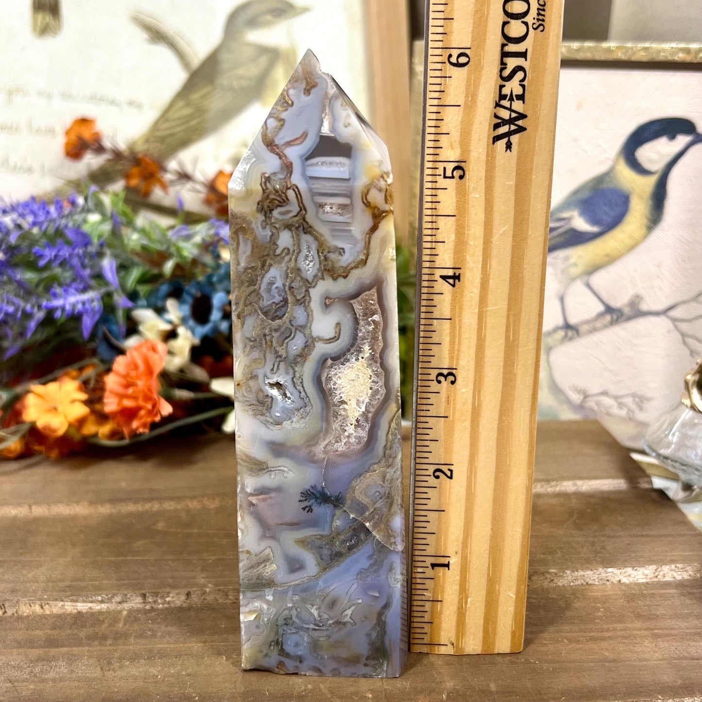 Large Dendritic Moss Agate Tower | Unique Moss Agate | Druzy Moss Agate