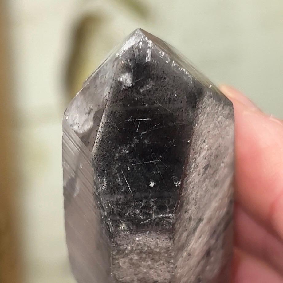 Raw Quartz Point with Black Lodolite and Rutile Incluions from Brazil