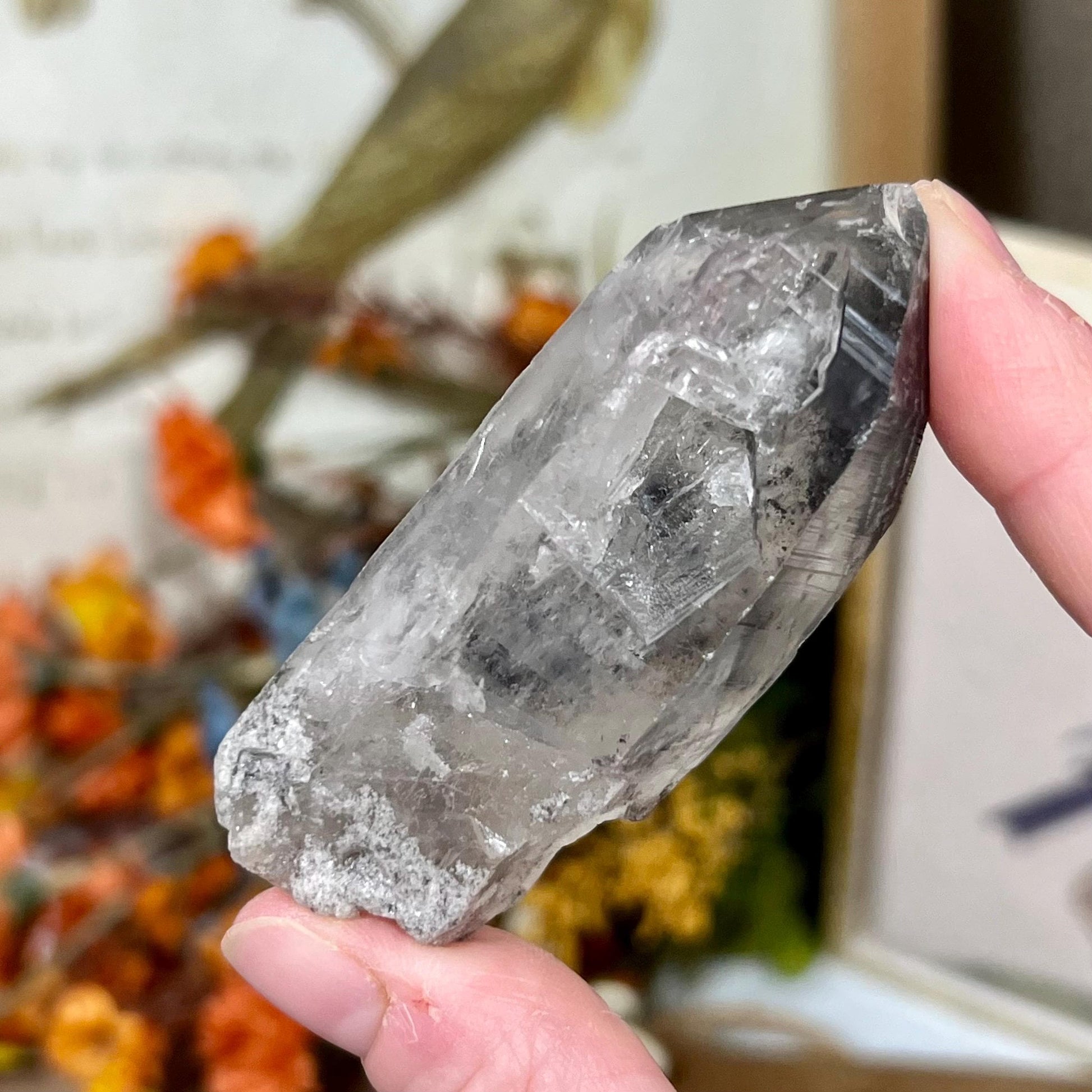 Raw Quartz Point with Black Lodolite and Rutile Incluions from Brazil