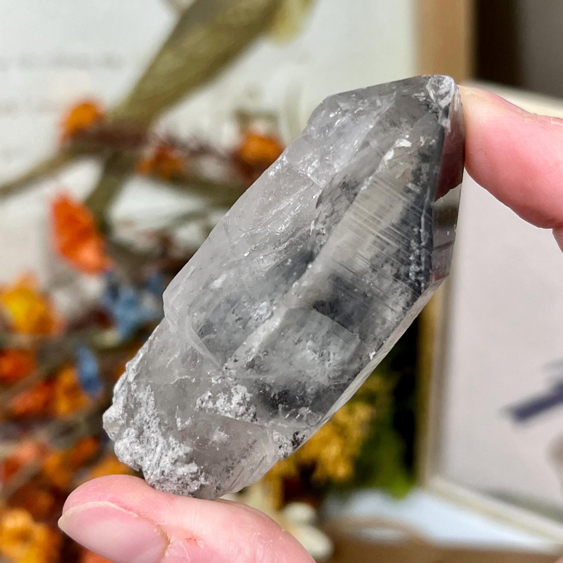 Raw Quartz Point with Black Lodolite and Rutile Incluions from Brazil