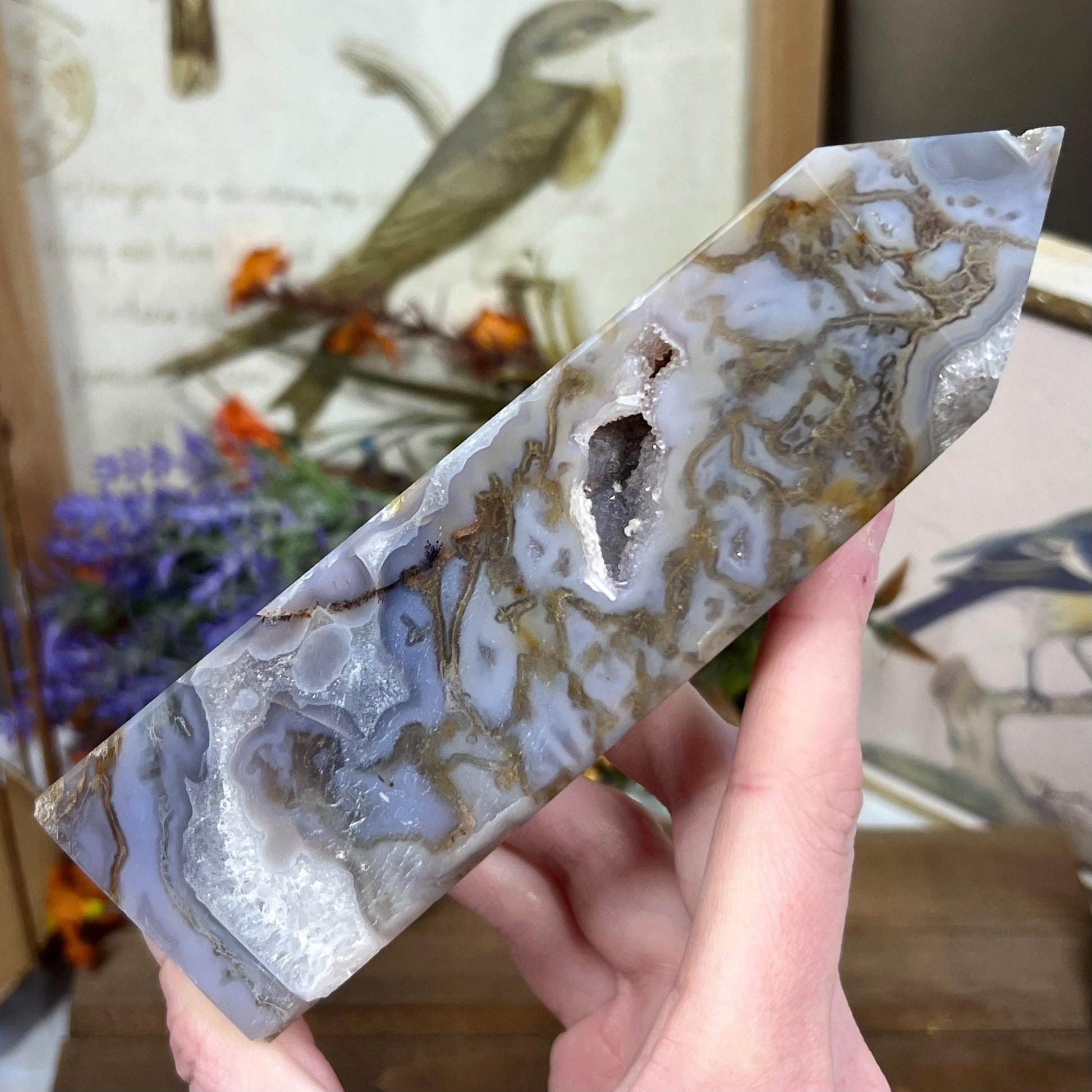 Large Dendritic Moss Agate Tower | Unique Moss Agate | Druzy Moss Agate