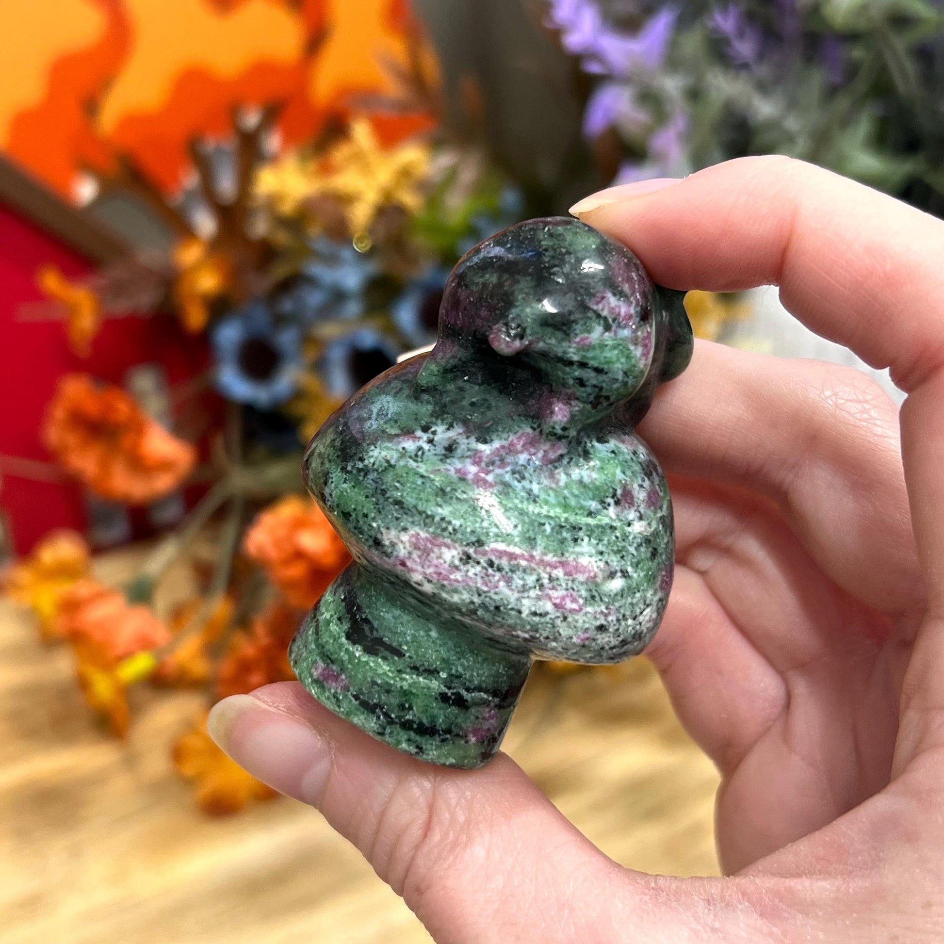 Ruby Zoisite Hamster on Mushroom Carving | Crystal Mushroom