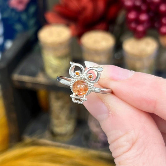 High Quality Sunstone Ring | Adjustable Crystal Ring | Owl Ring