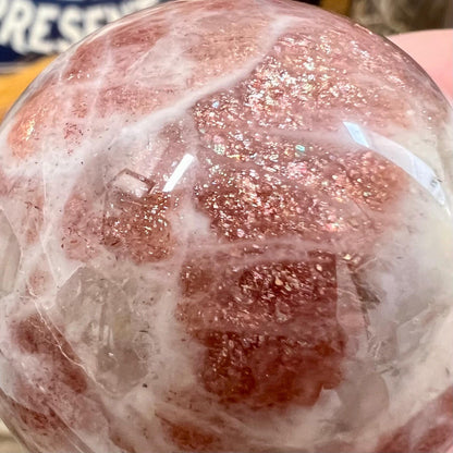 High Quality Confetti Sunstone Sphere | Red Sunstone