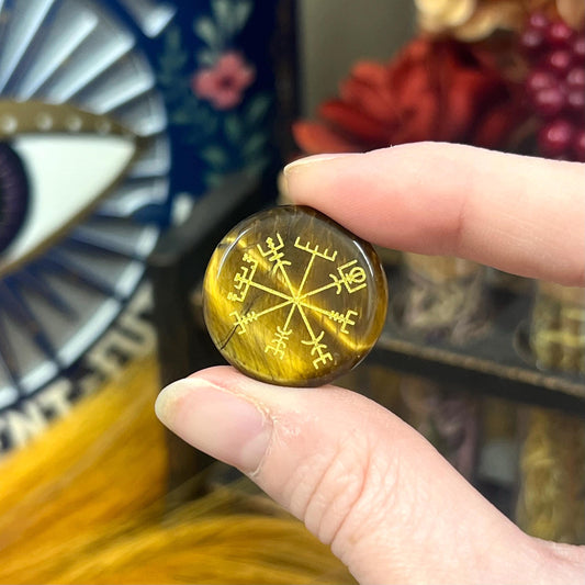 Tiger’s Eye Vegvisir | Icelandic Vegvisir | Etched Crystal