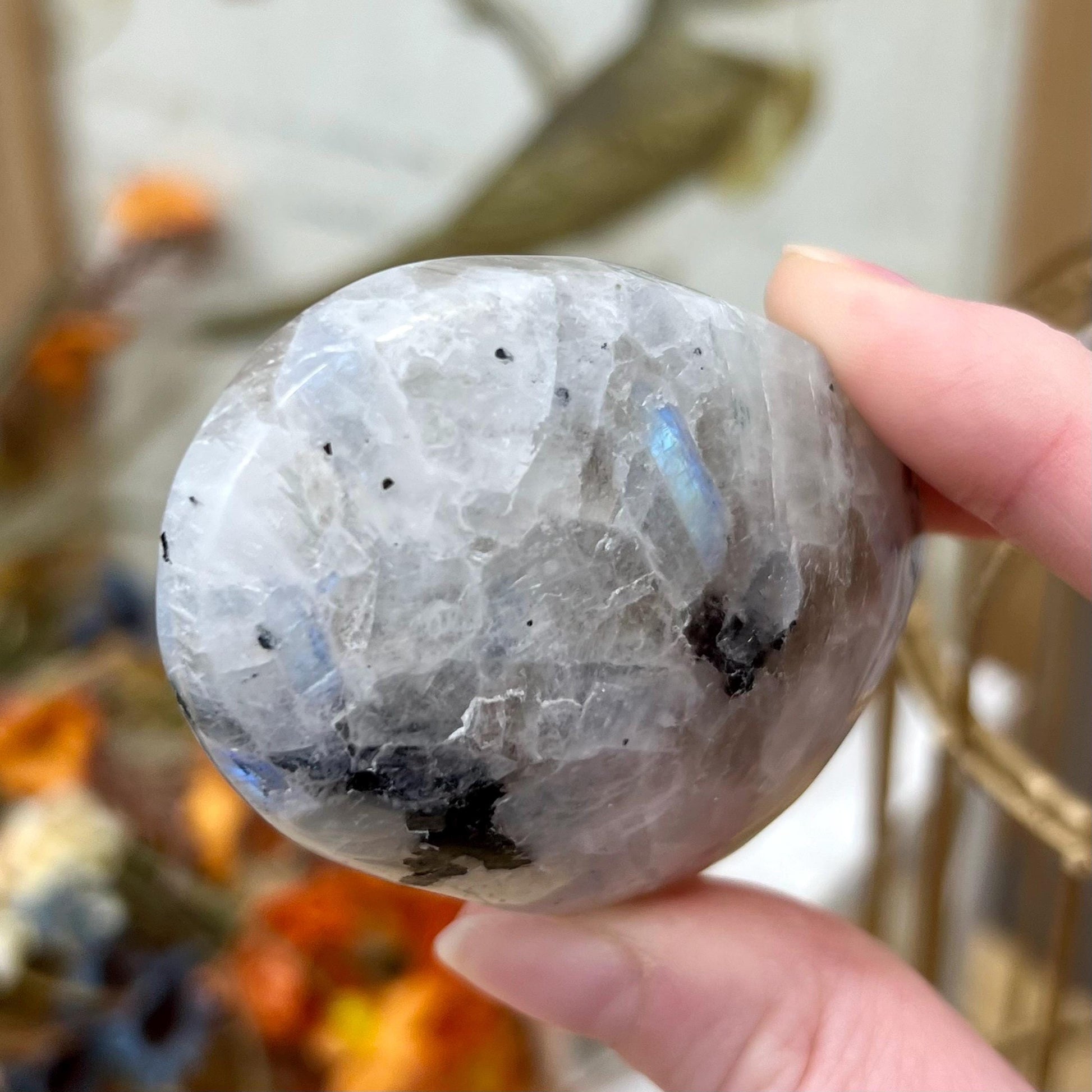 Rainbow Moonstone Palm Stone | Flashy Moonstone