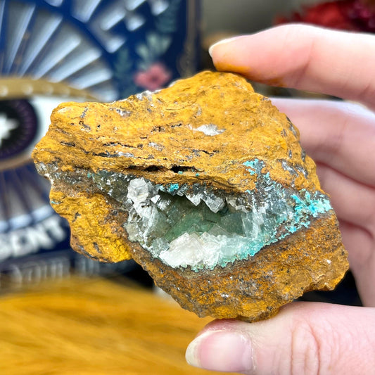 Rosasite with Calcite from La Ojuela Mine, Mexico