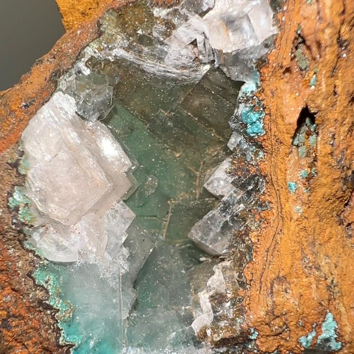 Rosasite with Calcite from La Ojuela Mine, Mexico