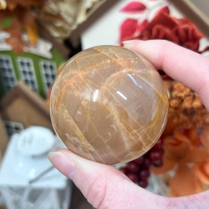 Flashy Peach Moonstone Sphere with Sunstone and Smoky Quartz