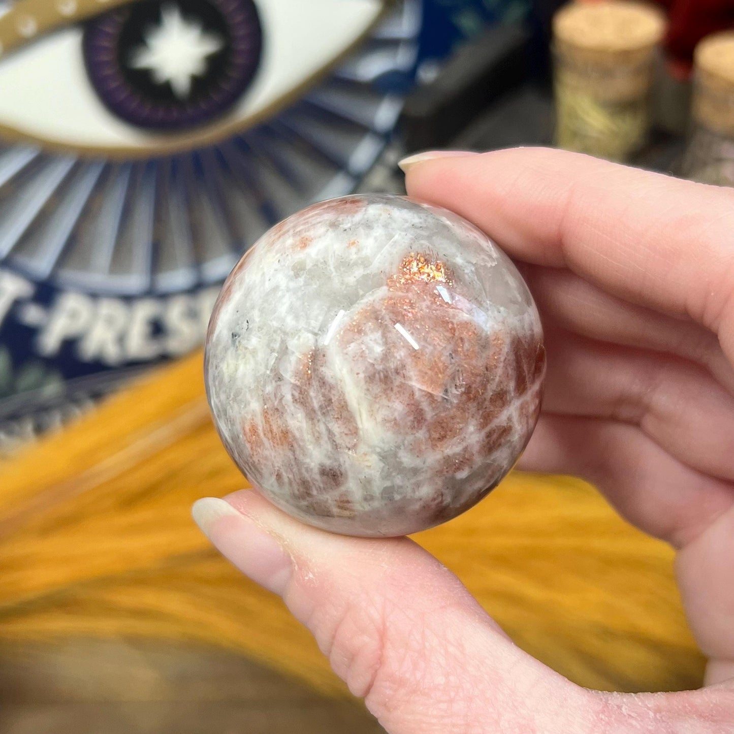 High Quality Confetti Sunstone Sphere | Red Sunstone