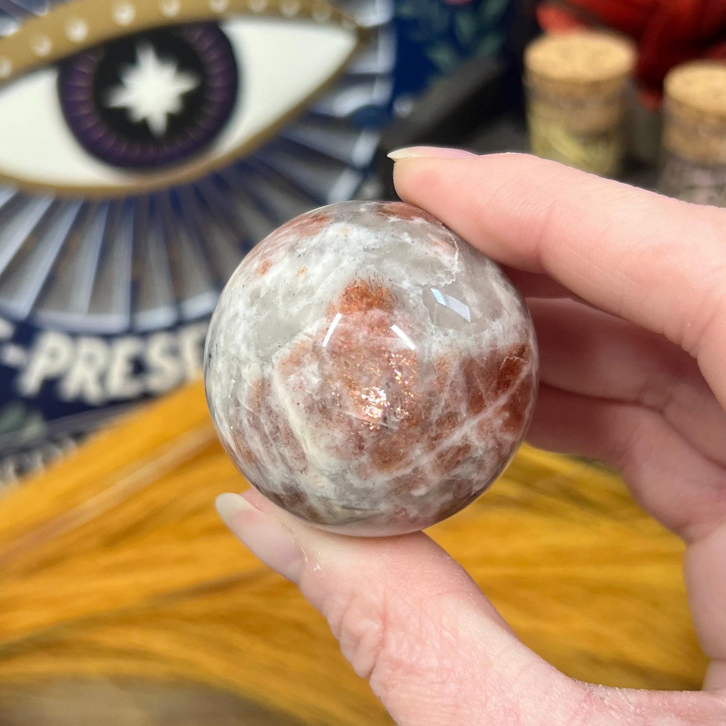 High Quality Confetti Sunstone Sphere | Red Sunstone