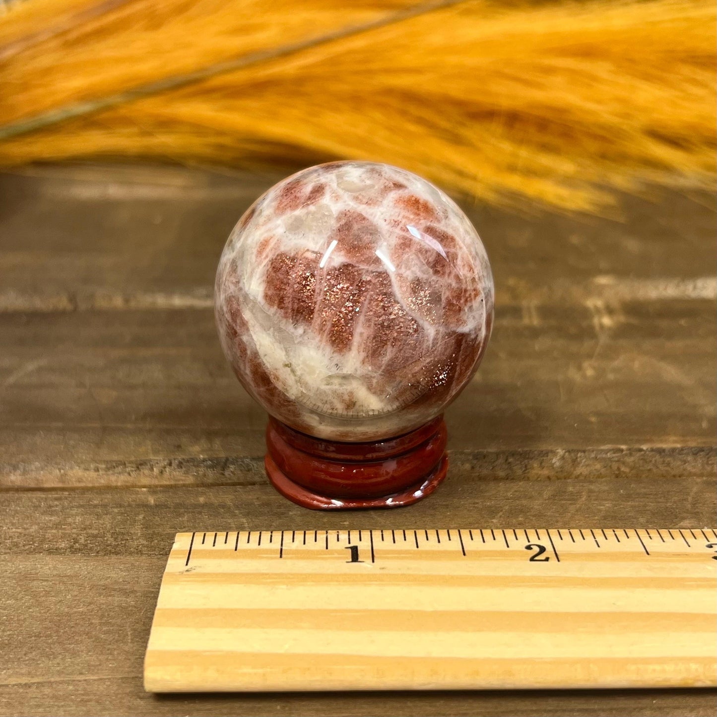 High Quality Confetti Sunstone Sphere | Red Sunstone